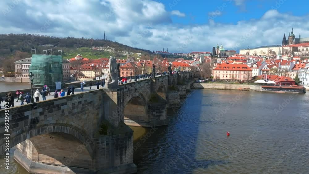 Canvas Prints scenic spring panoramic aerial view of the old town pier architecture and charles bridge over vltava