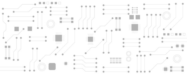 Black and white circuit electronic or electrical line with circle engineering technology concept vector background 