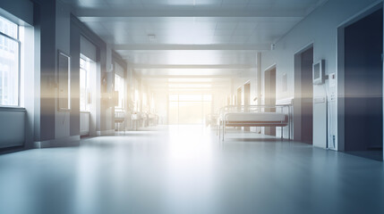 An empty, bright hospital, created with Generative AI