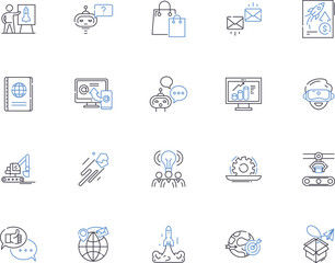 Innovations outline icons collection. Invent, Advance, Improve, Create, Develop, Refine, Craft vector and illustration concept set. Originate, Pioneer, Reengineer linear signs