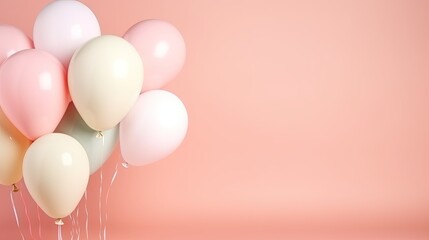 Birthday balloons on pastel background Generative AI	