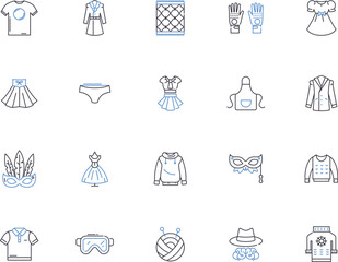 Clothes outline icons collection. Clothes, apparel, attire, garment, costume, fashion, clothing vector and illustration concept set. wardrobe, duds, raiment linear signs