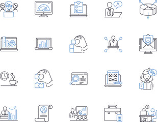 Workflow and employee outline icons collection. Workforce, Employee, Automation, Task, Process, System, Coordinate vector and illustration concept set. Productivity, Efficiency, Schedule linear signs