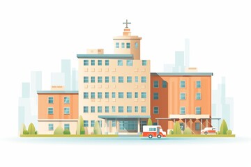 Cute cartoon hospital building on white background generative ai
