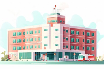 Cute cartoon hospital building on white background generative ai