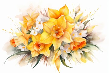 Fototapeta na wymiar daffodil flower bouquet waterpaint from generative ai