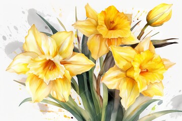 daffodil flower bouquet waterpaint from generative ai