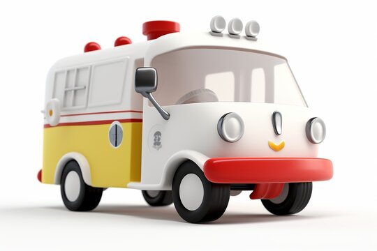 Ambulance cartoon on a white background Soft Lighting generative ai