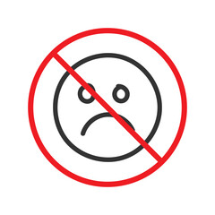 No smile icon. Forbidden emoji icon. No smile vector symbol. Prohibited vector icon. Warning, caution, attention, restriction flat sign design. Do not smile pictogram. UX UI icon