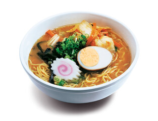 Kimchi ramen noodle soup with hard boiled egg