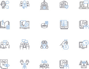Company system outline icons collection. Company, system, management, automation, software, database, integration vector and illustration concept set. workflow, platform, analytics linear signs