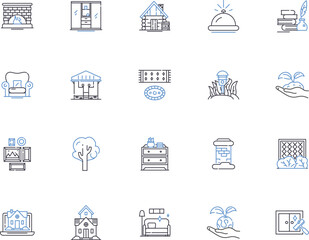 Fototapeta na wymiar Living at home outline icons collection. Dwell, Reside, Abide, Occupy, Co-habit, Inn, Household vector and illustration concept set. Home, Surviving, Lounging linear signs