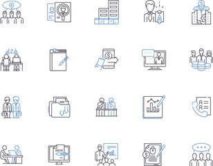 Organization outline icons collection. Organize, Structure, Entity, Group, Network, Order, Unit vector and illustration concept set. Array, Council, Congregation linear signs