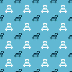 Set Map pointer with taxi and Taxi car on seamless pattern. Vector