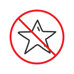 No star icon. Forbidden stars icon. No shuttle vector symbol. Prohibited vector icon. Warning, caution, attention, restriction flat sign design. Do not pictogram. UX UI icon