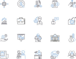 Accounting outline icons collection. Accounting, Bookkeeping, Reconciliation, Budgeting, Auditing, Taxes, CPA vector and illustration concept set. Financial, Financials, Cashflow linear signs