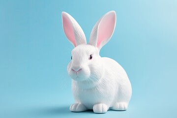 Obraz premium White rabbit ear on a sky blue background. Easter Friday. Generative AI