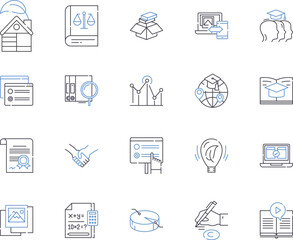 Cognitive science outline icons collection. Cognition, Neuroscience, AI, Intelligence, Psychology, Brain, Perception vector and illustration concept set. Semantics, Knowledge, Memory linear signs