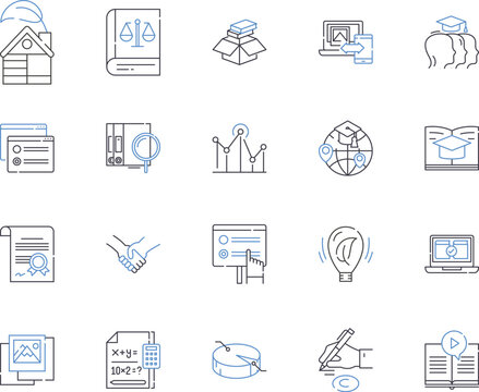 Cognitive science outline icons collection. Cognition, Neuroscience, AI, Intelligence, Psychology, Brain, Perception vector and illustration concept set. Semantics, Knowledge, Memory linear signs