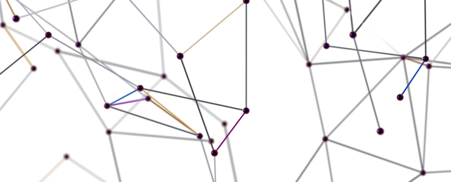 Gene lines and nodes, biological gene structure, 3d rendering.