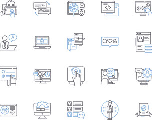 Management and content outline icons collection. management, content, strategy, planning, organization, leadership, coordination vector and illustration concept set. collaboration, workflow