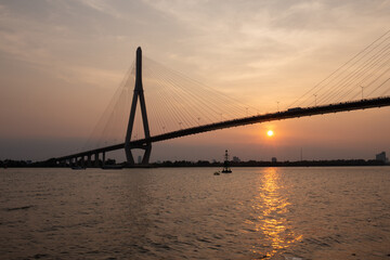 Fototapeta na wymiar Sunset at Can Tho Bridge Vietnam