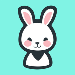 Cute kawaii rabbit character sticker, vector illustration minimalism, pastel colors.