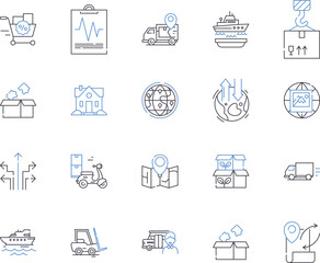 Logistic business outline icons collection. Logistics, Business, Shipping, Delivery, Cargo, Transport, Fleet vector and illustration concept set. Freight, Warehouse, Planning linear signs