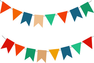 Obraz premium PNG Colorful pennant bunting ribbon on transparent background. Happy carnival. Confetti festive colorful carnival illustration. Celebration background.