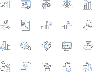 Sales system outline icons collection. Sale, System, Automated, Process, Ordering, Tracking, Purchasing vector and illustration concept set. Management, Inventory, CRM linear signs