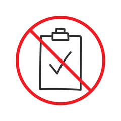 No document checkmark icon. Forbidden file icon. No checkmark vector sign. Prohibited editing vector icon. Warning, caution, attention, restriction flat sign design. Do not edit. UX UI icon