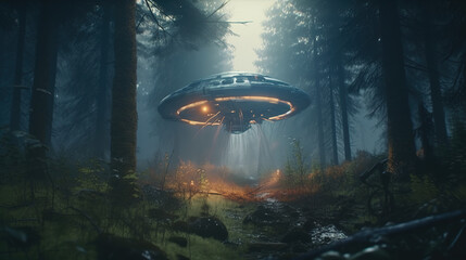 UFO in the forest created with Generative AI Technology