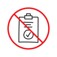 No document checkmark icon. Forbidden file icon. No checkmark vector sign. Prohibited editing vector icon. Warning, caution, attention, restriction flat sign design. Do not edit. UX UI icon