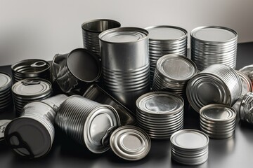 A lot of uncovered metal tin cans isolated on a white background. Generative AI