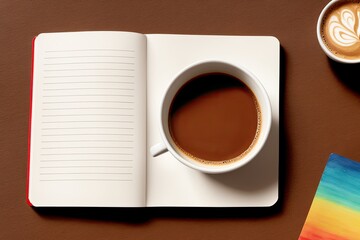coffee and a  notebook art painting made with Generative AI technology