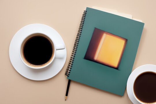 coffee and a  notebook art painting made with Generative AI technology