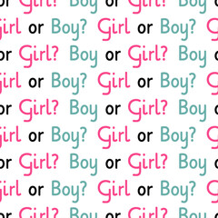 Gender reveal party design. Simple baby shower blue and pink pattern. Boy or girl phrase background