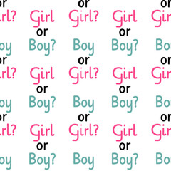 Gender reveal party design. Simple baby shower blue and pink pattern. Boy or girl phrase background