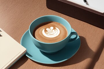 coffee and a  notebook art painting made with Generative AI technology