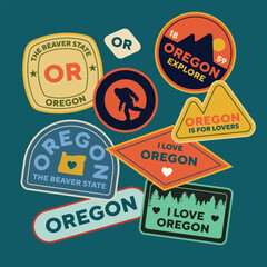 Sticker Pack. Collection of trendy pins. Set of cool patches vector design. Oregon retro badges.