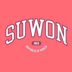  T-shirt stamp graphic, sport wear typography emblem Suwon (translated), South Korea vintage tee print, athletic apparel design shirt graphic print