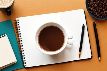 coffee and a  notebook art painting made with Generative AI technology