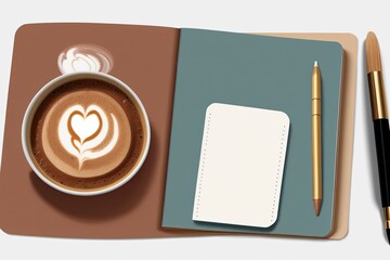 coffee and a  notebook art painting made with Generative AI technology