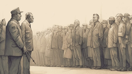 politics concept. Sketch of the soldiers of the Great Patriotic War. - obrazy, fototapety, plakaty
