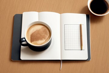 coffee and a  notebook art painting made with Generative AI technology