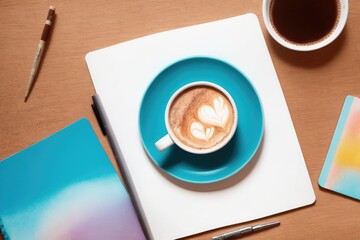 coffee and a  notebook art painting made with Generative AI technology