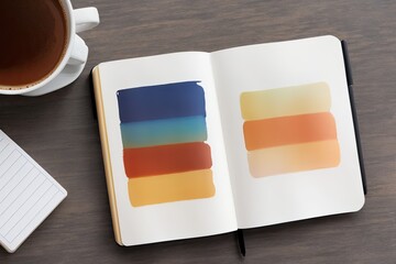 coffee and a  notebook art painting made with Generative AI technology