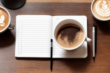 coffee and a  notebook art painting made with Generative AI technology