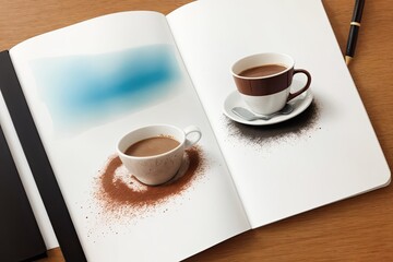 coffee and a  notebook art painting made with Generative AI technology