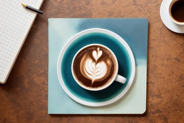 coffee and a  notebook art painting made with Generative AI technology